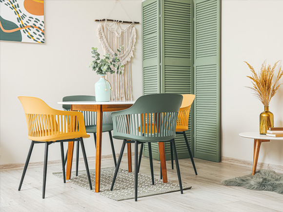 Plastic tables and chairs in home scene