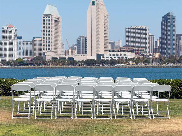 Rocking tables and chairs in outdoor scene