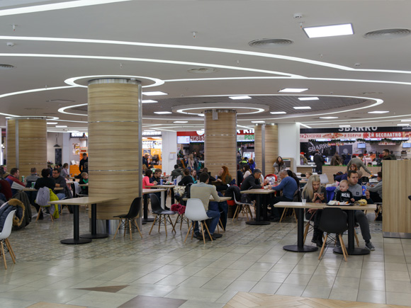 Dinning chairs and tables in campus scene