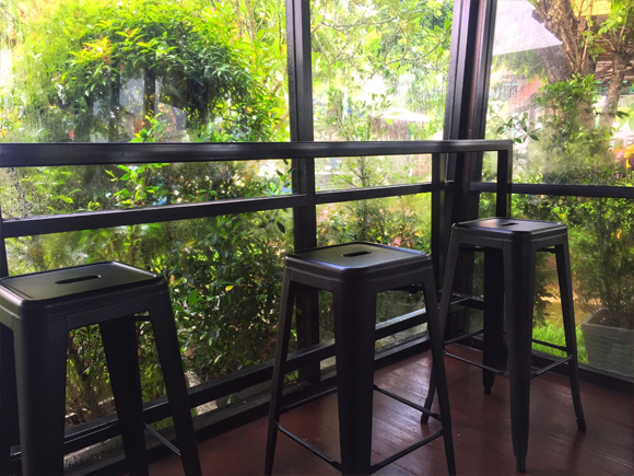 Metal chairs in balcony scene