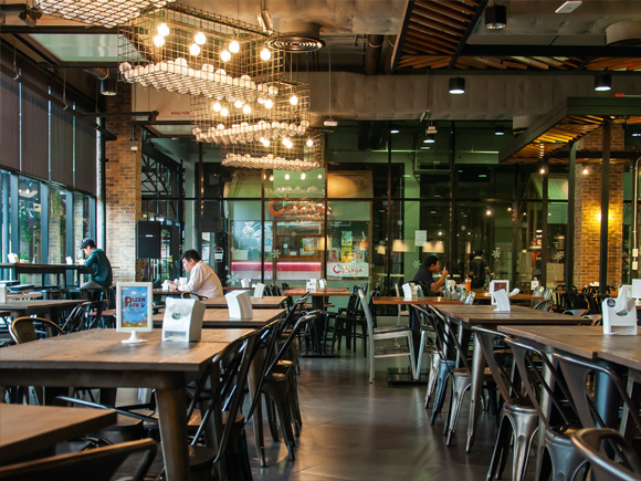 Metal chairs in cafe scene