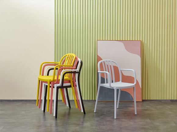 Stackable chairs in different colors