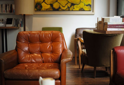 A brown leather armchair