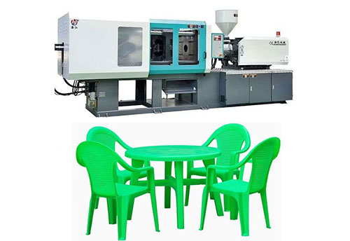 Plastic table and chairs and injection molding machine