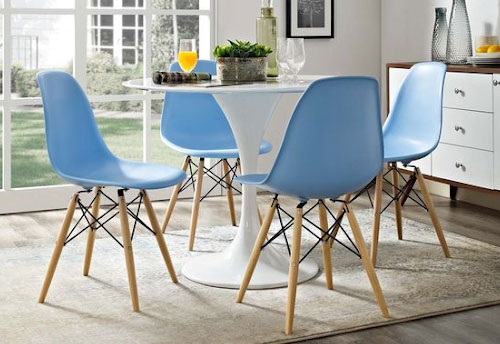 light blue plastic dining side chairs